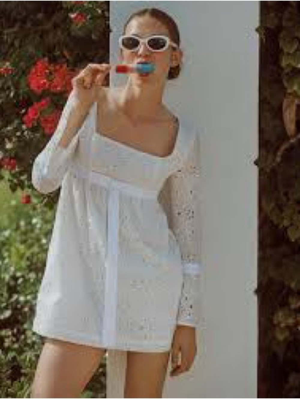 Hill House White Eyelet Square-Neck Mini Dress